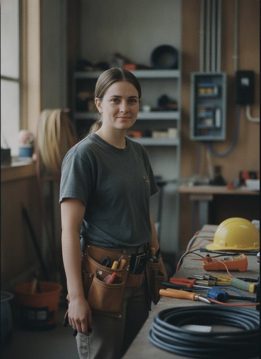 An electrician's apprentice in a workshop