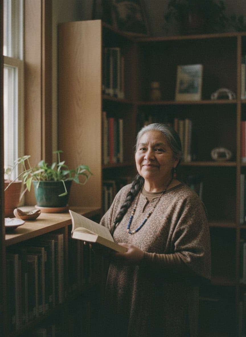 A librarian among the shelves of a public library